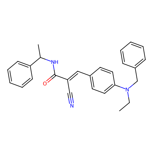 (E)-3-[4-[benzyl(ethyl)amino]phenyl]-2-cyano-N-(1-phenylethyl)prop-2-enamide structure