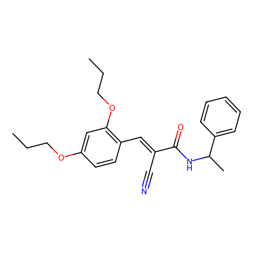 2-cyano-3-(2,4-dipropoxyphenyl)-N-(1-phenylethyl)prop-2-enamide structure