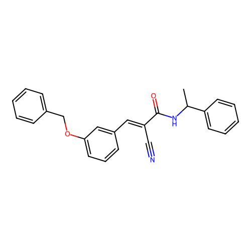 (E)-2-cyano-N-(1-phenylethyl)-3-(3-phenylmethoxyphenyl)prop-2-enamide structure