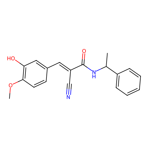 2-cyano-3-(3-hydroxy-4-methoxyphenyl)-N-(1-phenylethyl)prop-2-enamide structure