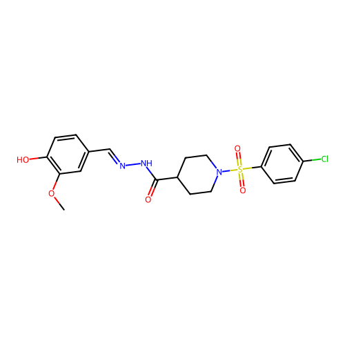 1-[(4-chlorophenyl)sulfonyl]-N'-[(E)-(4-hydroxy-3-methoxyphenyl)methylidene]-4-piperidinecarbohydrazide structure