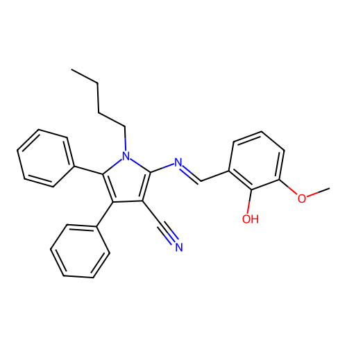 1-butyl-2-[(E)-[(2-hydroxy-3-methoxyphenyl)methylidene]amino]-4,5-diphenyl-1H-pyrrole-3-carbonitrile structure