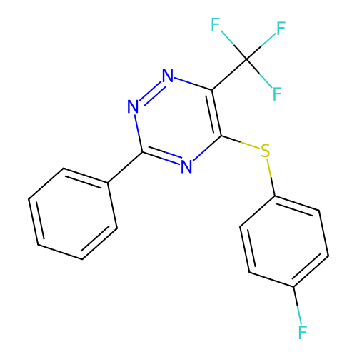4-Fluorophenyl 3-phenyl-6-(trifluoromethyl)-1,2,4-triazin-5-yl sulfide structure