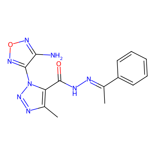 3-(4-amino-1,2,5-oxadiazol-3-yl)-5-methyl-N-(1-phenylethylideneamino)triazole-4-carboxamide structure