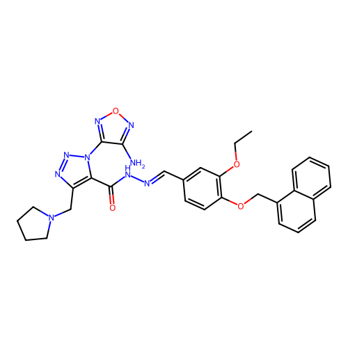 1-(4-amino-1,2,5-oxadiazol-3-yl)-N'-{(E)-[3-ethoxy-4-(1-naphthylmethoxy)phenyl]methylidene}-4-(1-pyrrolidinylmethyl)-1H-1,2,3-triazole-5-carbohydrazide structure