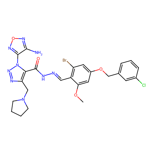 1-(4-AMINO-1,2,5-OXADIAZOL-3-YL)-N'-((E)-{2-BROMO-4-[(3-CHLOROBENZYL)OXY]-6-METHOXYPHENYL}METHYLIDENE)-4-(1-PYRROLIDINYLMETHYL)-1H-1,2,3-TRIAZOLE-5-CARBOHYDRAZIDE structure