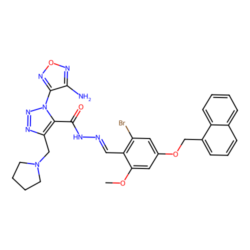 1-(4-AMINO-1,2,5-OXADIAZOL-3-YL)-N'-{(E)-[2-BROMO-6-METHOXY-4-(1-NAPHTHYLMETHOXY)PHENYL]METHYLIDENE}-4-(1-PYRROLIDINYLMETHYL)-1H-1,2,3-TRIAZOLE-5-CARBOHYDRAZIDE structure