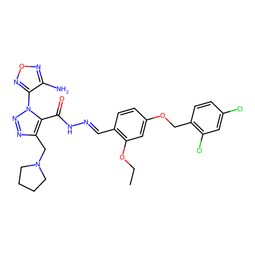 1-(4-AMINO-1,2,5-OXADIAZOL-3-YL)-N'-((E)-{4-[(2,4-DICHLOROBENZYL)OXY]-2-ETHOXYPHENYL}METHYLIDENE)-4-(1-PYRROLIDINYLMETHYL)-1H-1,2,3-TRIAZOLE-5-CARBOHYDRAZIDE structure