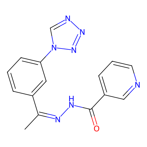N-[1-[3-(tetrazol-1-yl)phenyl]ethylideneamino]pyridine-3-carboxamide structure