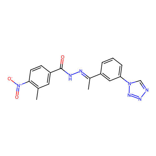 3-methyl-4-nitro-N-[(E)-1-[3-(tetrazol-1-yl)phenyl]ethylideneamino]benzamide structure