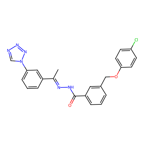 3-((4-Chlorophenoxy)ME)-N'-(1-(3-(1H-tetraazol-1-YL)PH)ethylidene)benzohydrazide structure