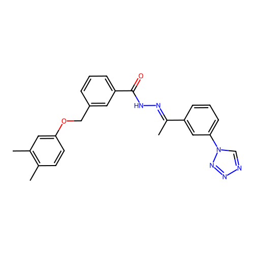 3-((3,4-DI-ME-Phenoxy)ME)N'-(1-(3(1H-tetraazol-1-YL)PH)ethylidene)benzohydrazide structure