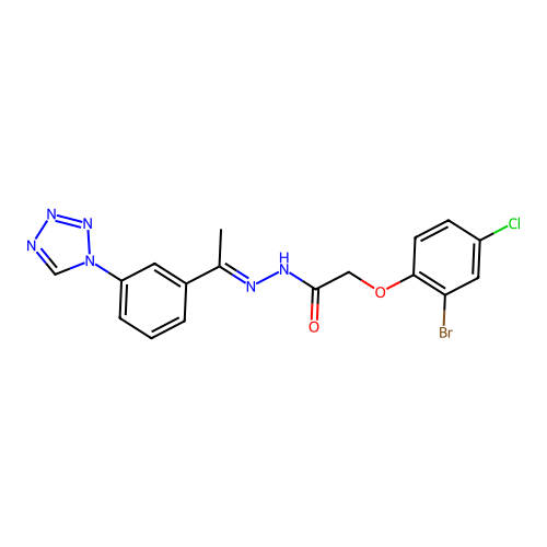 2-(2-BR-4-CL-Phenoxy)-N'-(1-(3-(1H-tetraazol-1-YL)PH)ethylidene)acetohydrazide structure