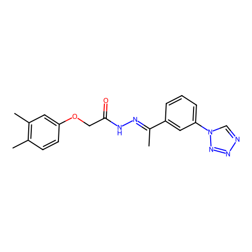 2-(3,4-Dimethylphenoxy)-N'-(1-(3-(1H-tetraazol-1-YL)PH)ethylidene)acetohydrazide structure