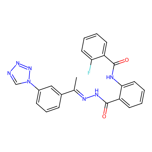 2-F-N(2-((2(1-(3(1H-Tetraazol-1-YL)PH)ethylidene)hydrazino)carbonyl)PH)benzamide structure