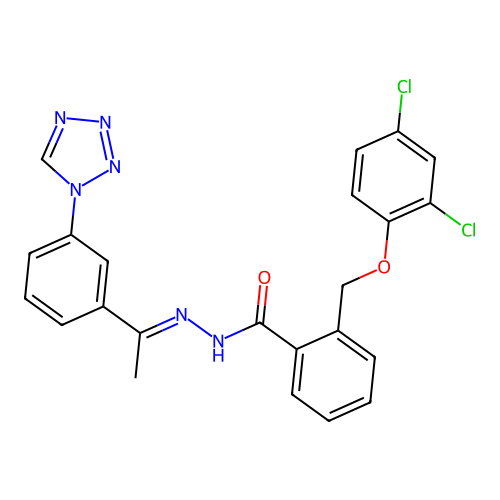 2((2,4-DI-CL-Phenoxy)ME)N'-(1-(3-(1H-tetraazol-1-YL)PH)ethylidene)benzohydrazide structure