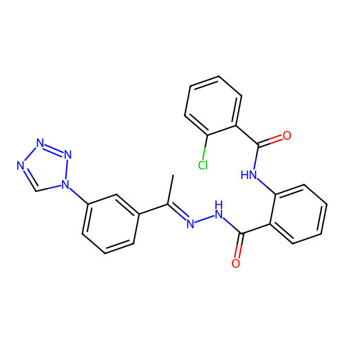 2-CL-N(2((2(1-(3(1H-Tetraazol-1-YL)PH)ethylidene)hydrazino)carbonyl)PH)benzamide structure