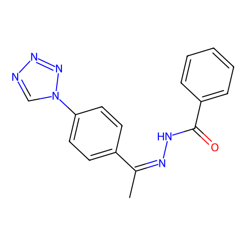 N-[1-[4-(tetrazol-1-yl)phenyl]ethylideneamino]benzamide structure
