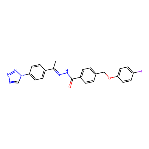 4-[(4-iodophenoxy)methyl]-N-[1-[4-(tetrazol-1-yl)phenyl]ethylideneamino]benzamide structure