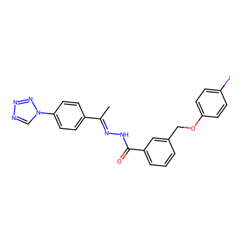 3-[(4-iodophenoxy)methyl]-N-[1-[4-(tetrazol-1-yl)phenyl]ethylideneamino]benzamide structure