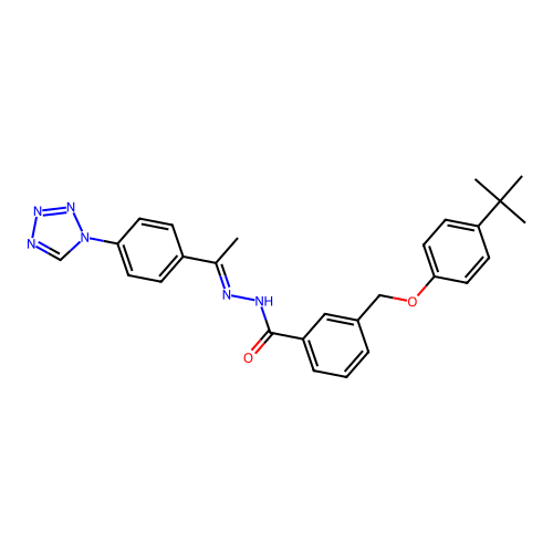 3-[(4-tert-butylphenoxy)methyl]-N-[1-[4-(tetrazol-1-yl)phenyl]ethylideneamino]benzamide structure
