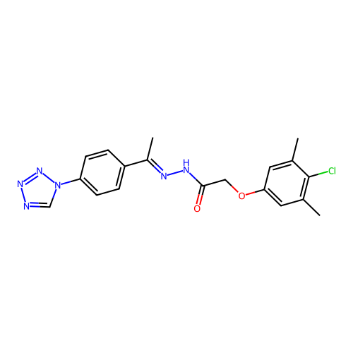 2(4-CL-3,5-DI-ME-Phenoxy)N'-(1-(4(1H-tetraazol-1-YL)PH)ethylidene)acetohydrazide structure
