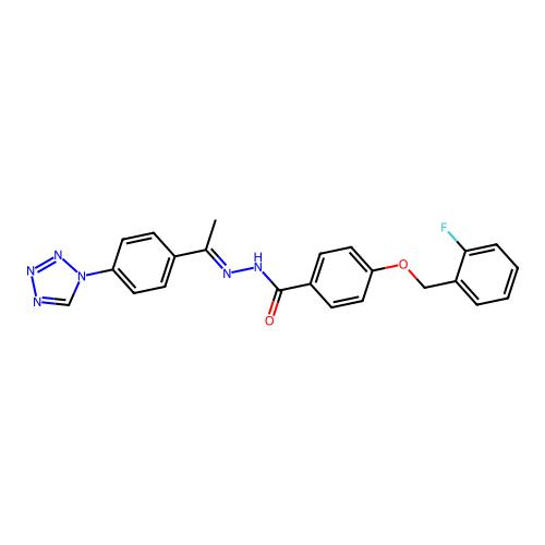 4-[(2-fluorobenzyl)oxy]-N'-{(E)-1-[4-(1H-tetraazol-1-yl)phenyl]ethylidene}benzohydrazide structure