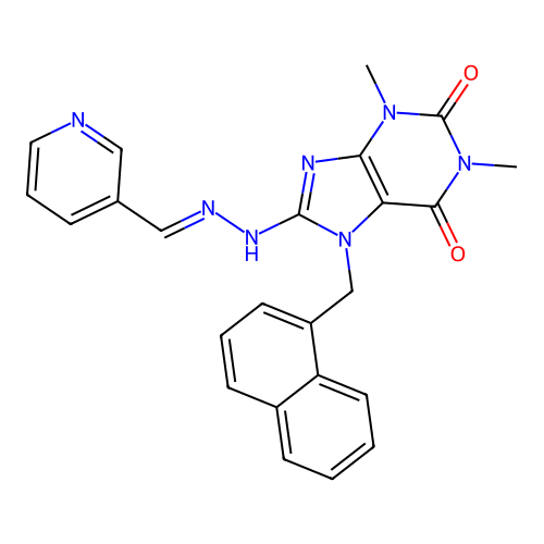 NICOTINALDEHYDE [1,3-DIMETHYL-7-(1-NAPHTHYLMETHYL)-2,6-DIOXO-2,3,6,7-TETRAHYDRO-1H-PURIN-8-YL]HYDRAZONE structure