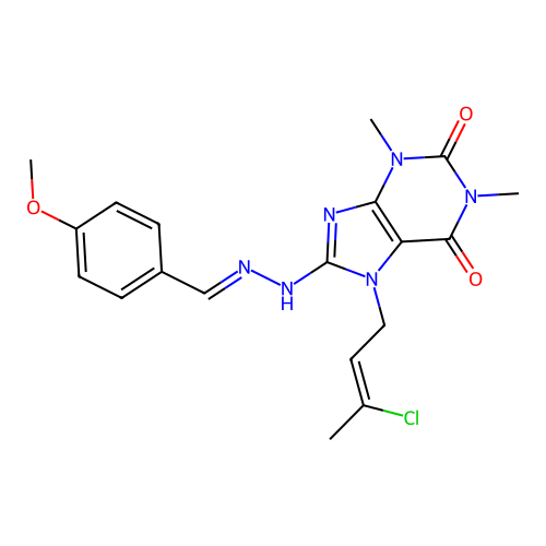 4-METHOXYBENZALDEHYDE {7-[(2Z)-3-CHLORO-2-BUTENYL]-1,3-DIMETHYL-2,6-DIOXO-2,3,6,7-TETRAHYDRO-1H-PURIN-8-YL}HYDRAZONE structure