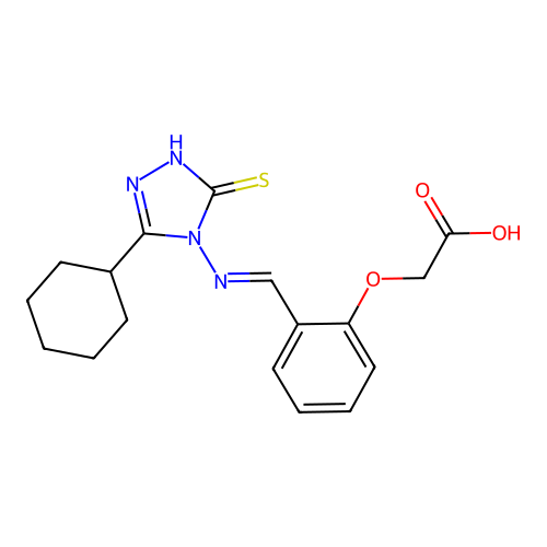 (2-(((3-Cyclohexyl-5-mercapto-4H-1,2,4-triazol-4-YL)imino)ME)phenoxy)acetic acid structure