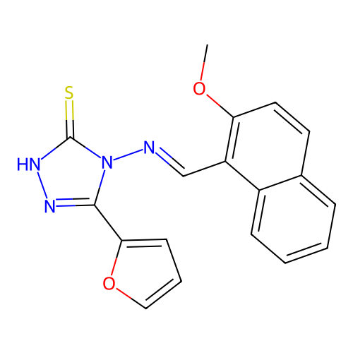 5-(2-furyl)-4-{[(E)-(2-methoxy-1-naphthyl)methylidene]amino}-4H-1,2,4-triazole-3-thiol structure