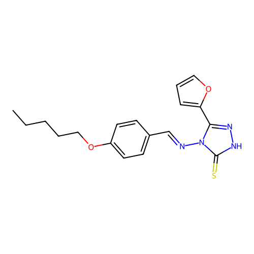 5-(2-furyl)-4-({(E)-[4-(pentyloxy)phenyl]methylidene}amino)-4H-1,2,4-triazole-3-thiol structure