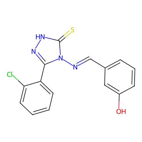 3-(((3-(2-Chlorophenyl)-5-mercapto-4H-1,2,4-triazol-4-YL)imino)methyl)phenol structure