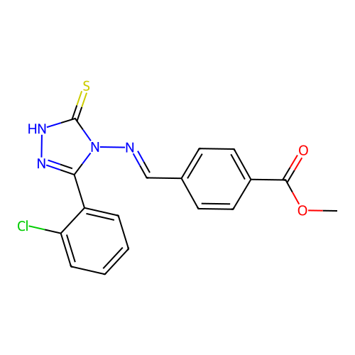 ME 4-(((3-(2-Chlorophenyl)-5-mercapto-4H-1,2,4-triazol-4-YL)imino)ME)benzoate structure