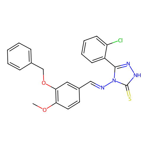4-({(E)-[3-(benzyloxy)-4-methoxyphenyl]methylidene}amino)-5-(2-chlorophenyl)-4H-1,2,4-triazole-3-thiol structure