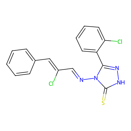 5-(2-CL-Phenyl)-4-((2-CL-3-PH-2-propenylidene)amino)-4H-1,2,4-triazole-3-thiol structure