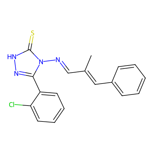 5-(2-CL-Phenyl)-4-((2-ME-3-PH-2-propenylidene)amino)-4H-1,2,4-triazole-3-thiol structure