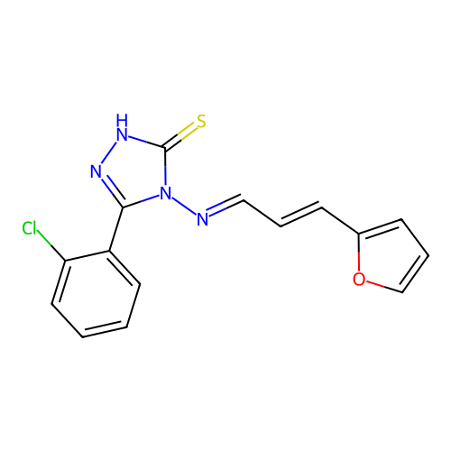 3-(2-chlorophenyl)-4-[(E)-[(E)-3-(furan-2-yl)prop-2-enylidene]amino]-1H-1,2,4-triazole-5-thione structure