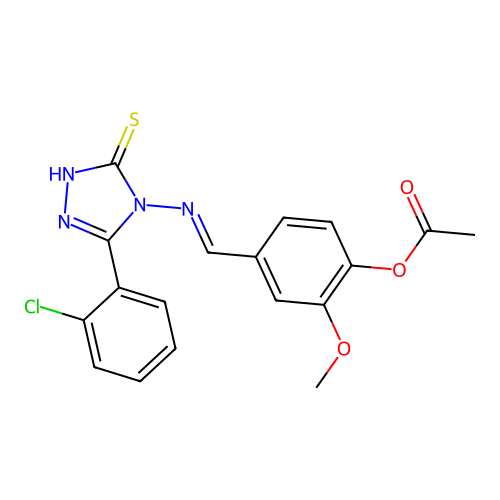 4-(((3-(2-CL-PH)-5-Mercapto-4H-1,2,4-triazol-4-YL)imino)ME)-2-meo-phenyl acetate structure