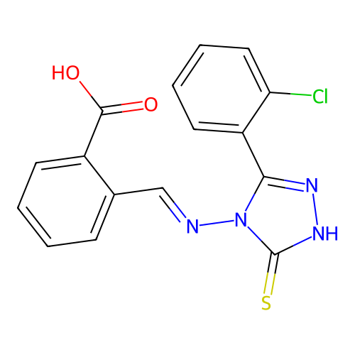 2-(((3-(2-Chlorophenyl)-5-thioxo-1H-1,2,4-triazol-4(5H)-yl)imino)methyl)benzoic acid structure