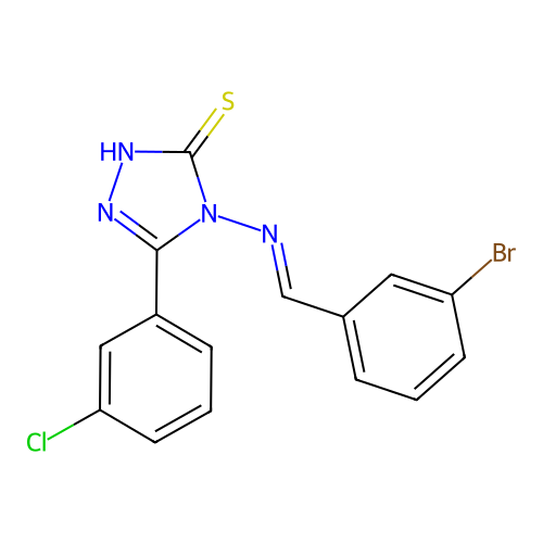 4-((3-Bromobenzylidene)amino)-5-(3-CL-phenyl)-4H-1,2,4-triazol-3-YL hydrosulfide structure