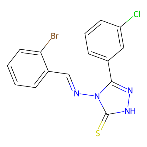 4-((2-Bromobenzylidene)amino)-5-(3-CL-phenyl)-4H-1,2,4-triazol-3-YL hydrosulfide structure
