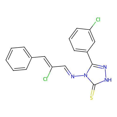 5-(3-CL-Phenyl)-4-((2-CL-3-PH-2-propenylidene)amino)-4H-1,2,4-triazole-3-thiol structure
