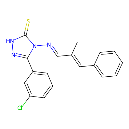 5-(3-CL-Phenyl)-4-((2-ME-3-PH-2-propenylidene)amino)-4H-1,2,4-triazole-3-thiol structure