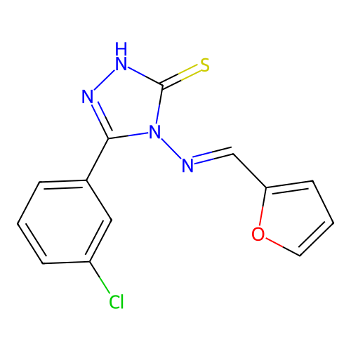 3-(3-chlorophenyl)-4-[(E)-furan-2-ylmethylideneamino]-1H-1,2,4-triazole-5-thione structure