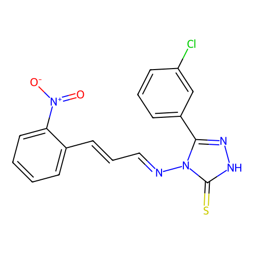 5-(3-CL-PH)-4-((3-(2-Nitro-PH)-2-propenylidene)amino)-4H-1,2,4-triazole-3-thiol structure