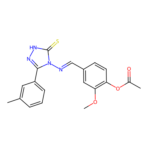 4-(((3-Mercapto-5-(3-ME-PH)-4H-1,2,4-triazol-4-YL)imino)ME)-2-meo-phenyl acetate structure