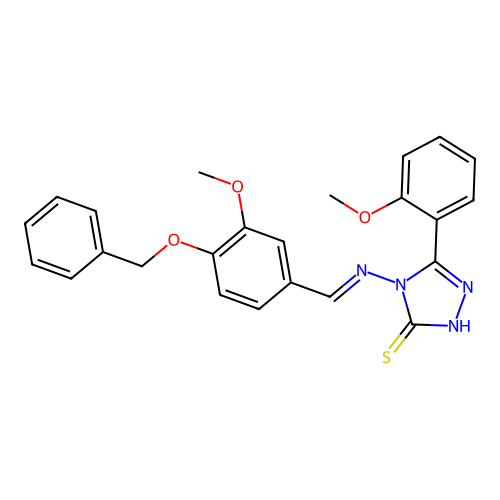 4-({(E)-[4-(benzyloxy)-3-methoxyphenyl]methylidene}amino)-5-(2-methoxyphenyl)-4H-1,2,4-triazole-3-thiol structure