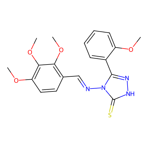 5-(2-methoxyphenyl)-4-{[(E)-(2,3,4-trimethoxyphenyl)methylidene]amino}-4H-1,2,4-triazole-3-thiol structure
