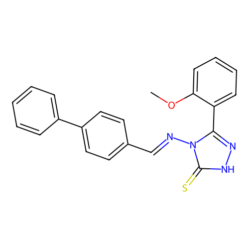4-(((1,1'-Biphenyl)-4-ylmethylene)amino)-5-(2-meo-PH)-4H-1,2,4-triazole-3-thiol structure